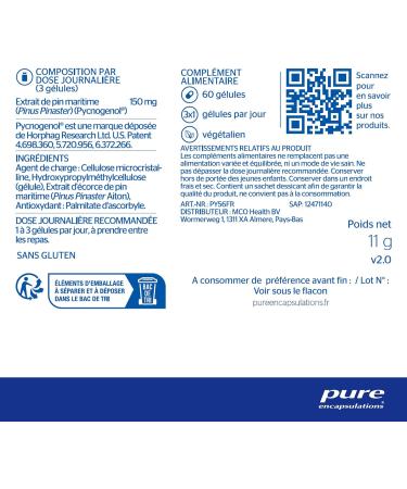 Pure Encapsulations - Pycnogenol - Natural Titled Maritime Pine Extract - Helps Maintain Skin Elasticity & Good Circulation - 60 Vegan Capsules - Buy Online on GoSupps.com