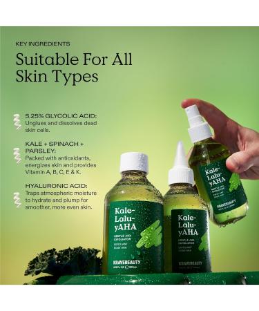 KraveBeauty Kale-Lalu-yAHA 5.25% AHA Exfoliator - Glycolic Acid & Hyaluronic Acid Unclogs Pores Hydrates Skin Vegan & Cruelty Free - 6.76 fl oz - Buy Online on GoSupps.com