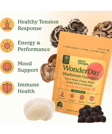 Plant People - WonderDay Mushroom Gummies Mini | Daily Gummy Multi Support for Whole Body Balance, Mood, De-Stress, Energy, Immune and Gut Health | Natural, Vegan, Non-GMO | Trial Size - Buy Online on GoSupps.com