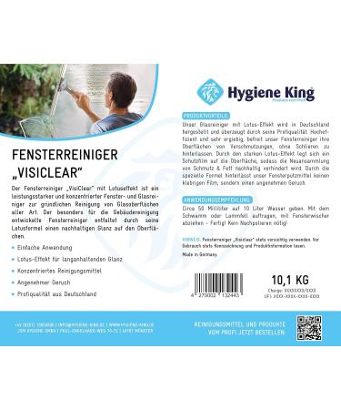 Hygiene King Glass Cleaner - 10L Window Cleaner Concentrate for Strip-Free Cleaning | Lotus Effect for Windows & Mirrors - Buy Online on GoSupps.com