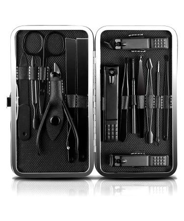 JamBer Manicure Set 15 in 1 Stainless Steel Professional Nail Clippers Scissors Pedicure Set Grooming Kit for Thick Nails Cuticle Remover Toe Nail Toenail Care Travel Tool Kit Gift for Mother's Day