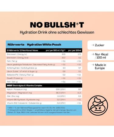 Buy Holy Hydration 'White Peach' - 50 Portions of Vegan Electrolyte Drink | 100% Natural Fruit Aromas | 350g Hydration Solution - Buy Online on GoSupps.com