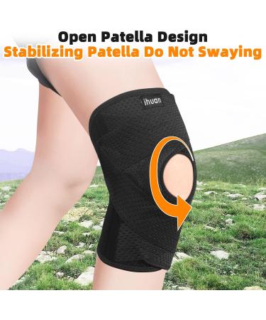 ihuan Knee Braces - Open Patella Compression Sleeve for Meniscus Tear, MCL, ACL, Arthritis - Adjustable Straps for Knee Pain Relief - Black, Medium - Buy Online on GoSupps.com