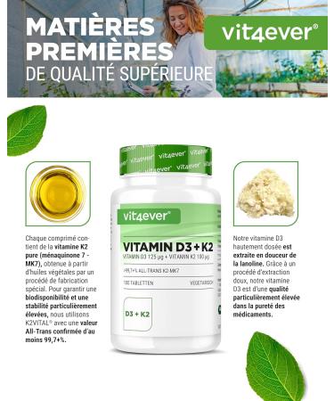 Vitamin D3 + K2 Depot - 100 tablets with 5000 E.I. + Vitamin K2 200 mcg per one tablet - 99.7+% All-Trans (K2VITAL by Kappa) - High dosed - Buy Online on GoSupps.com