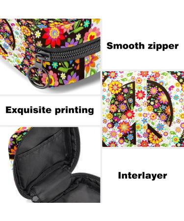 Stylish Menstruation Pad Bag with Zipper | Women's Tampon & Napkin Bag | Hippie Flowers & Peace Symbol Design - Buy Online on GoSupps.com