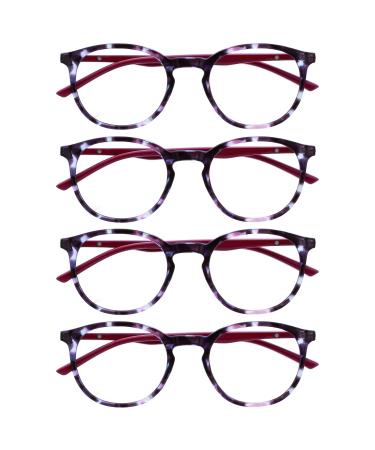 Opulize Met 4er-Pack purple tortober slide Reading glasses Large round men women women feather hinges rrrr60-5 +0.00 purple Schildpront cherry red poor +0.00 dioptries