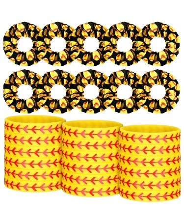 10 Pcs Sport Hair Scrunchies Elastic Hairband Girl Hair Ties Sport Themed Ponytail Holder  10 Pcs Silicone Adjustable Woven Bracelet Charm Bracelet for Teens Players (Softball Pattern)