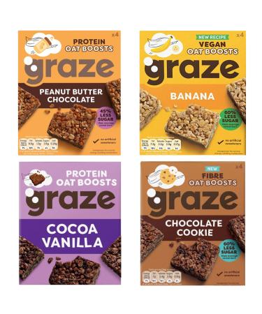 Graze Protein Oat Bars – Healthy Snacks, Whole Grain Oats, Natural Flavours, High Fibre, Less Sugar (16 Snacks – 4 Packs of 4 x 30g)