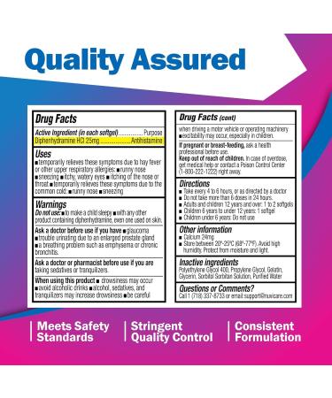 Allergy Relief Softgels Dye-Free Diphenhydramine 25mg Antihistamine Meds for Runny Nose Sneezing Itchy Eyes & Throat Compare to LiquiGels Allergy Medicine for Adults (60 Count) 60 Count (Pack of 1) - Buy Online on GoSupps.com