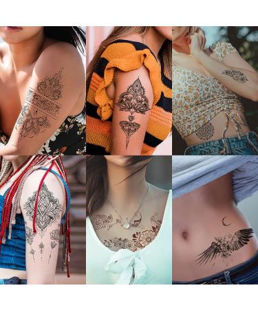 32-Sheet Women Temporary Tattoo Sticker Set - Henna Feather, Mandala, Datura Flowers Designs - Buy Online on GoSupps.com