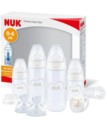 Nuk Perfect Start First Choice+ Baby bottle set |0 6 months |4 x bottles with temperature control pacifier bottle brush & more |BPA-free |Heart (neutral) |10 pieces 4 pieces (1 Pack) First Choice+