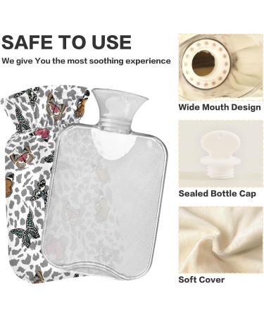 Naanle Leopard Butterflies Heat Bottle with Cover - 1L Transparent Hot Water Bottle for Bed Hand & Feet Warmer Pain Relief & Cold Therapy - Buy Online on GoSupps.com