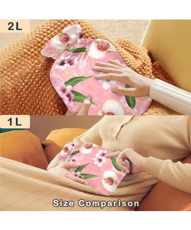 Naanle Peach Cherry Floral Heat Bottle with Cover - 2L Transparent Hot Water Bottle for Pain Relief Bed Warmer & Cold Therapy - Buy Online on GoSupps.com