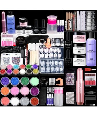 Morovan Acrylic Nail Kit with Drill - Professional Acrylic Nail Kit Set with Everything for Beginners Complete Glitter Powders Brush Starters DIY Acrylic Nail Extension Carving Gift Box