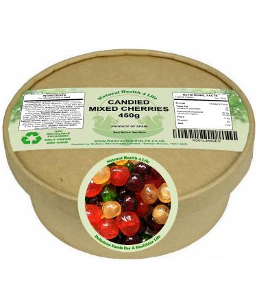 Natural Health 4 Life Cake Baking Ingredients Candied Mixed Colour (Dark Red Red Green and Gold) Glace Cherries 450 g in Recyclable Tub (1 Tub) - Buy Online on GoSupps.com