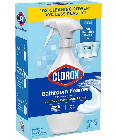 Clorox Bathroom Foamer Refillable Cleaner, 1 Bottle and 3 Refill, Rain Clean, 1.13 Fl Oz Bathroom Foamer Starter Kit - Buy Online on GoSupps.com