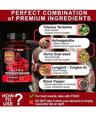 Premium Testosterone Booster For Men - 90 Enhancing Pills - Equivalent to 8040mg Powder Per Serving - Increasing Performance  Strength  Stamina  Muscle Building - Buy Online on GoSupps.com