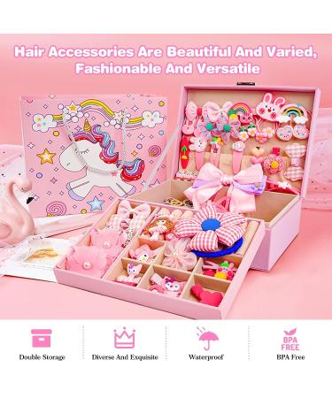 Girls Hair Accessories Set with Jewelry Box, Clips, Barrettes, Ties, Bows - Perfect Gifts for Kindergarten Graduation, Birthday, Children's Day - Ages 2-12 - Buy Online on GoSupps.com