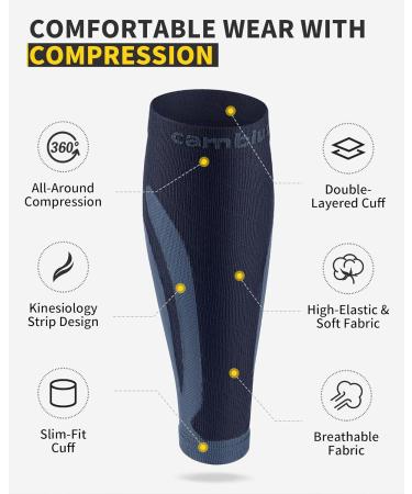 CAMBIVO Calf Compression Sleeve - 2 Pairs, Shin Splint and Calf Support for Running, Sports, Flight - Men & Women - L-XL Navy - Buy Online on GoSupps.com