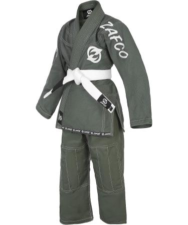Zafco Sports Brazilian Jiu Jitsu  Kids Jiu Jitsu Gi Children BJJ Gi Grappling Kimonos Lightweight White Belt Military Green k1 - Buy Online on GoSupps.com