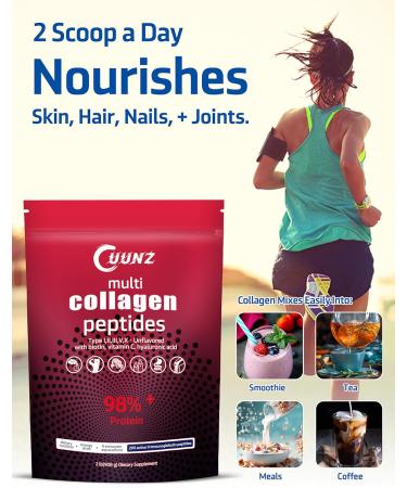 UUNZ Multi Collagen Protein Powder - Type I,II,III,V,X with Biotin, Hyaluronic Acid, Vitamin C - Unflavored Collagen Peptides Supplements(Multi Collagen Peptides 2lb) - Buy Online on GoSupps.com