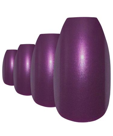 Bling Art False Nails Purple Pearlescent Ballerina Coffin 24 Artificial Nails Long Tips with Glue