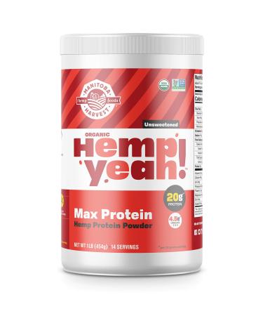Manitoba Harvest Hemp Yeah! Organic Max Protein Powder, Unsweetened, 16oz; with 20g protein and 4.5g Omegas 3&6 per Serving, Keto-Friendly, Preservative Free, Non-GMO 16 Ounce (Pack of 1)