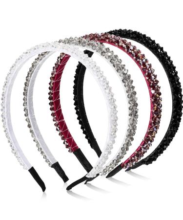 WILLBOND 4 Pieces Crystal Rhinestone Headbands Shiny Non-Slip Beaded Hairband Bling Bling Hair Bands Hair Accessories Hair Decoration for Women Girls (Black  White  Purple  Gray  1.2 cm/ 0.5 Inch) Black  White  Purple  G...
