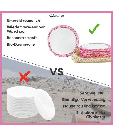 Ecoyou Smart Pads - Washable Organic Cotton 10 St. | Pink Zero Waste WattPads + Cotton W schenetz | Reusable Makeup & Skin Care Guide - Buy Online on GoSupps.com