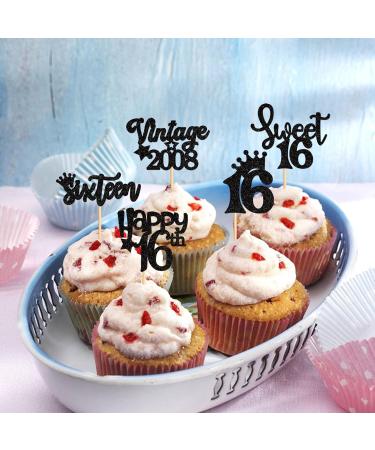 Ercadio 30 Pack Sweet 16 Cupcake Toppers Black Glitter Vintage 2008 Cupcake Picks Happy 16th Sixteen Happy Birthday Cupcake Toppers for 16th Birthday Party Cake Decoration Supplies A-vintage Black - Buy Online on GoSupps.com