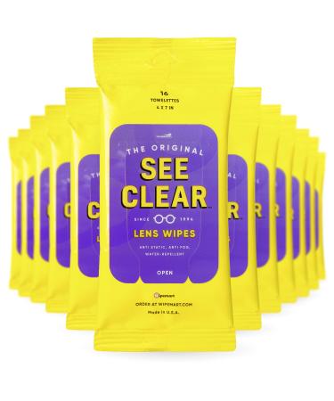 See Clear Original Lens Cleaning Wipes - Pre-Moistened Eyeglass & Screen Cleaning Cloth Towelettes - Streak Free, Scratch Free Lens & Electronic Screen Cleaner - 12 Resealable Packs of 16 (192 Wipes)