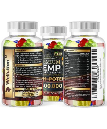 High Potency Wellution Hemp Gummies 2600000 XL - Fruity Gummy Bears with Hemp Oil for Stress & Inflammation Relief. Natural Hemp Candy for Sleep & Calm Mood - Buy Online on GoSupps.com