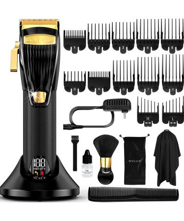 OVLUX Professional Hair Clippers for Men - Rechargeable Electric Cordless Trimmer with 12 Guide Combs, Brush, Oil, Storage Case for Professional Barbers & Beginners - Adjustable Taper Length 0.8 - 2mm
