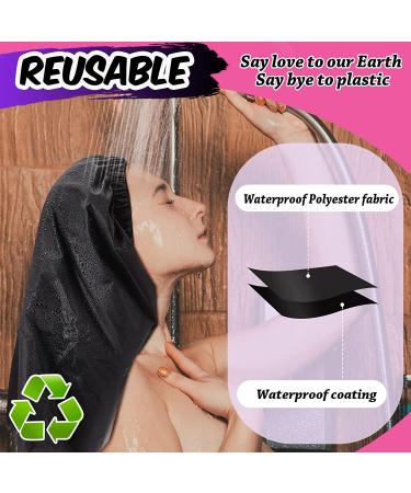 SATINIOR Large Jumbo Braid Shower Cap - Adjustable, Foldable, Extra Big for Long Curly Hair - Black Purple - With Drying Loop - Plastic Material - Buy Online on GoSupps.com