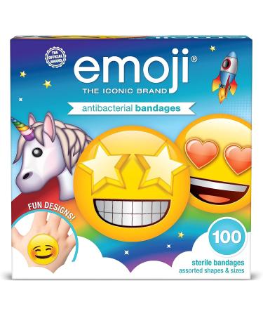 Emoji Kids Assorted Bandages 100 ct - Super Fun Designs | Adhesive Antibacterial Bandages for Cuts, Scrapes, Burns - Easter Basket Stuffers for Kids - Buy Online on GoSupps.com