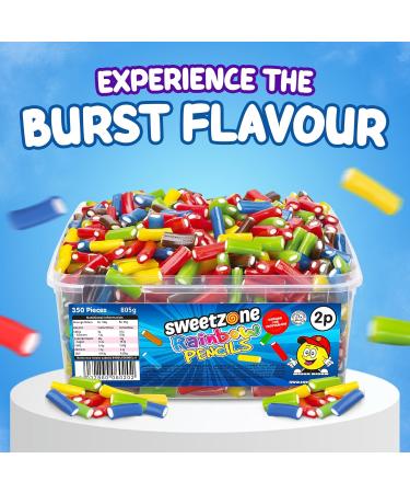 Sweetzone Rainbow Mini Pencils Tub - 350pc 805g Halal Candy Sticks | Bulk American & British Sweets for Sweet Enthusiasts - Buy Online on GoSupps.com