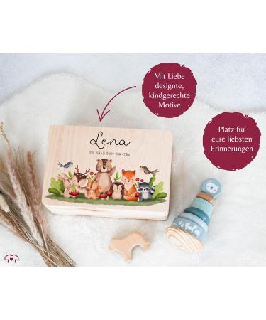 Personalized Wooden Baby Souvenir Box | Forest Animals | Custom Name Date & Size | Perfect Baby Gift - 30x20x14 cm - Buy Online on GoSupps.com