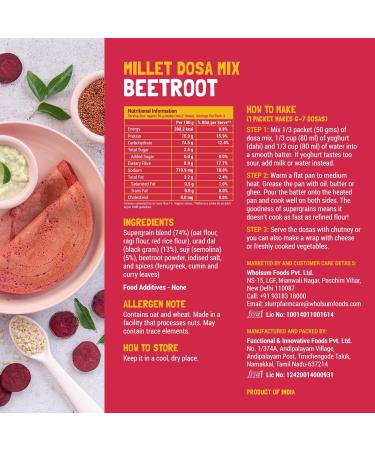 Slurrp Farm Millet Dosa Instant Mix Supergrains Spinach And Beetroot Natural And Healthy Food 150g (Pack Of 2) - Buy Online on GoSupps.com