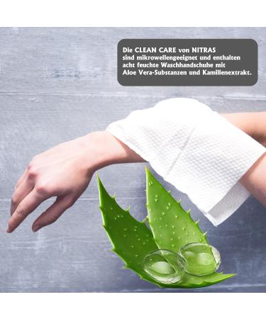 Nitras Clean Care Moist Washing Gloves with Aloe Vera & Chamomile | Soft & Heated Towels for Face Body & Hands - 8 Pack | Size 23x14 cm - International Shipping Available - Buy Online on GoSupps.com
