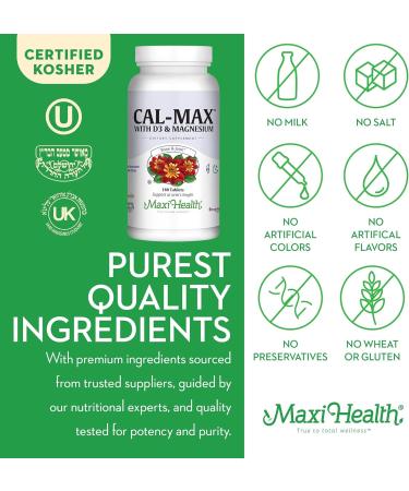 Maxi Health Calcium 1000 mg with Vitamin D3 (400 IU) and Magnesium (750 mg) - Cal Max Dietary Supplement for Bone Teeth and Joint Support - for Men and Women - 180 Tablets 180 Count (Pack of 1) - Buy Online on GoSupps.com