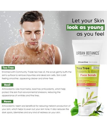 Tea Tree Neem & Basil Face Scrub - Deep Cleansing & Tan Removal for Glowing Skin - 100g | Unisex Exfoliating Scrub - Buy Online on GoSupps.com