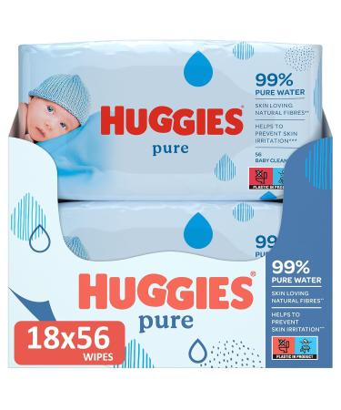Huggies Pure Baby Cloths - 18 Packs (1008 Towels) | 99% Pure Water Perfume-Free Natural Wet Wipes for Gentle Cleaning & Protection - Buy Online on GoSupps.com