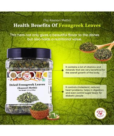 Taj Premium Quality Kasoori Methi Fenugreek Leaves 3.5 oz - Dried Kasuri Methi for Cooking - Buy Online on GoSupps.com