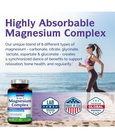 Innate Vitality Magnesium Complex 6-in-1 1160mg Per Serving Rest & Digestion Magnesium Glycinate & Citrate High Absorption 120 Vegan Capsules 120 Count (Pack of 1) - Buy Online on GoSupps.com