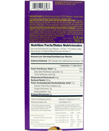 Valor 0% Sugar Added Milk Chocolate with Almonds - 5.3 oz (150 g) | Guilt-Free Indulgence - Buy Online on GoSupps.com