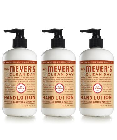 Mrs. Meyer's Hand Lotion for Dry Hands, Non-Greasy Moisturizer Made with Essential Oils, Oat Blossom Scent, 12 oz Bottles, Pack of 3