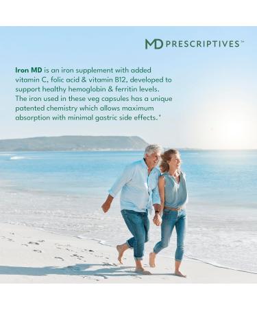 MD Prescriptives Iron MD Capsules - Daily Iron Supplement for Women & Men with Vitamin C Vitamin B12 & Folic Acid - Optimal Absorption Formula - 60 Veg Capsules - Buy Online on GoSupps.com