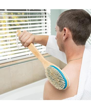MainBasics Dual-Sided Bath Shower Brush - Long Handle Back Scrubber & Body Exfoliator in Teal - Buy Online on GoSupps.com