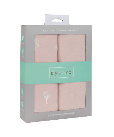 Elys & Co. Pack N PlayPlayardPortable Crib Sheet 2-Pack - Combed, 100% Jersey Cotton for Baby Girl  Rosewater Pink, Pin Dots & Gingko Leaves Pink ,White