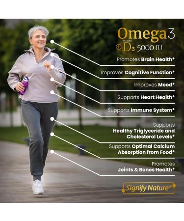 SIGNIFY NATURE Omega 3 Fish Oil Supplement with Vitamin D3 5000 IU - 1000mg Triglyceride Capsules for Brain Health - Omega3 EPA DHA + VIT D 3-90CT - Buy Online on GoSupps.com